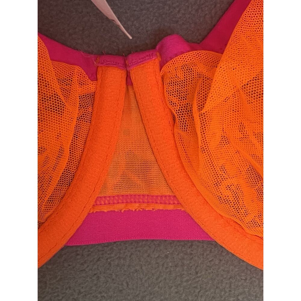 Cacique Unlined Demi Bra 40DDD Orange Pink Floral Lace Underwire Sexy Feminine - Picture 9 of 10